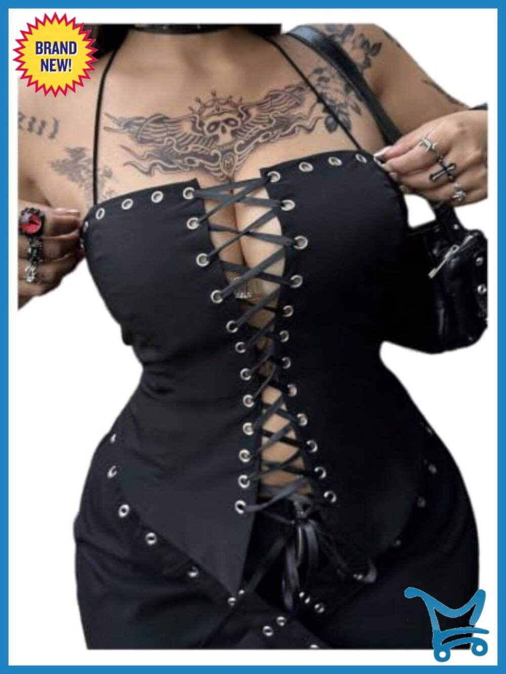 Plus Size Gothic Lace Up Halter Top Sleeveless Smocked Y2K Punk Camisole